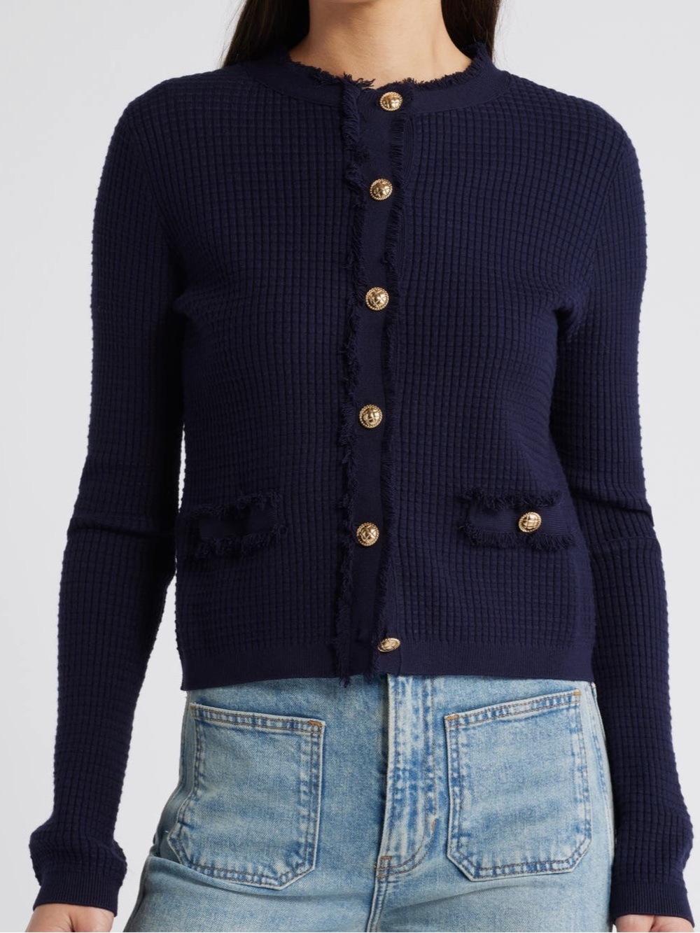 Mango Navy Textured Knit Cardigan Medium
